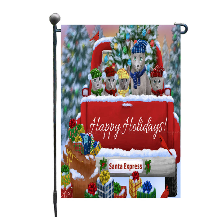 Christmas Red Truck Travlin Home for the Holidays Russian Blue Cats Garden Flags- Outdoor Double Sided Garden Yard Porch Lawn Spring Decorative Vertical Home Flags 12 1/2"w x 18"h