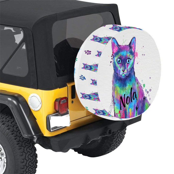 Custom Pet Name Personalized Watercolor Russian Blue Cat Car Tire Cover