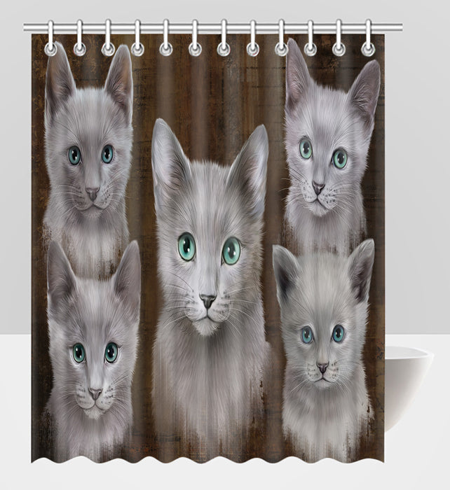 Rustic Russian Blue Cats Shower Curtain
