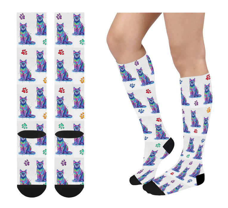 Watercolor Russian Blue Cats Women's Over the Calf Socks