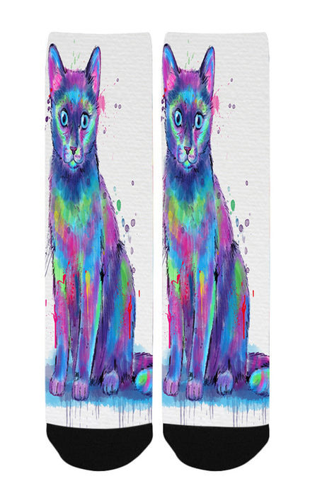 Watercolor Russian Blue Cat Women's Casual Socks