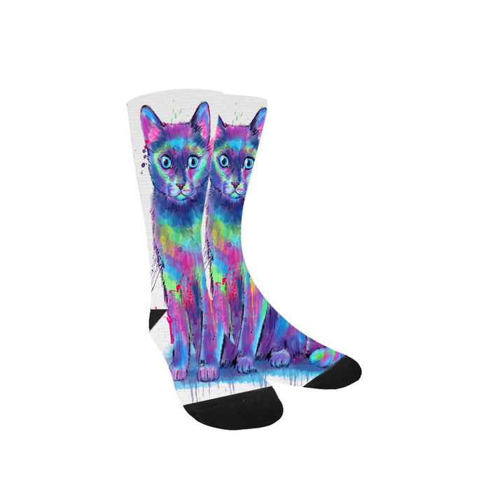 Watercolor Russian Blue Cat Women's Casual Socks