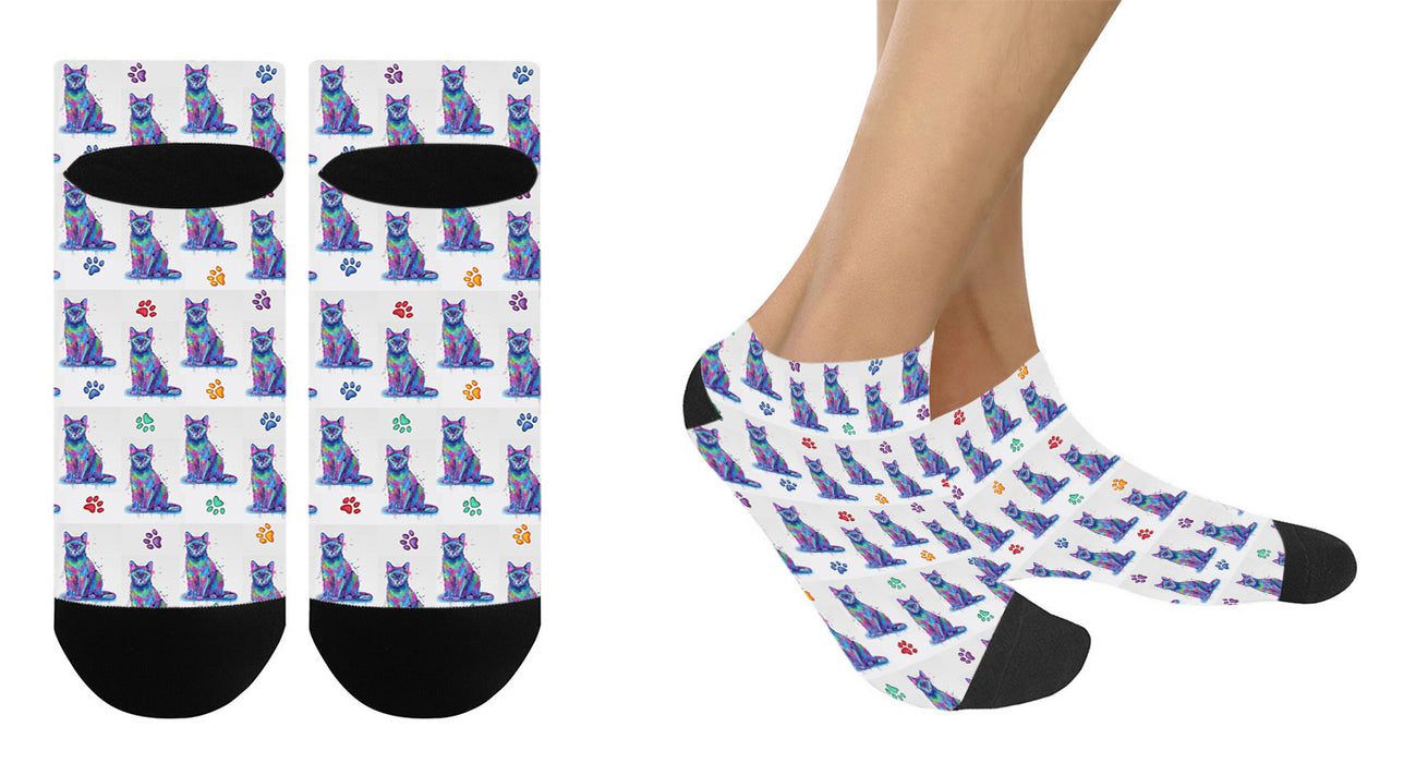 Watercolor Russian Blue Cats Women's Ankle Socks