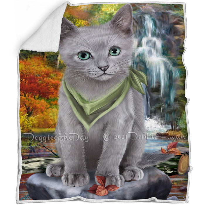 Scenic Waterfall Russian Blue Cat Blanket BLNKT84261