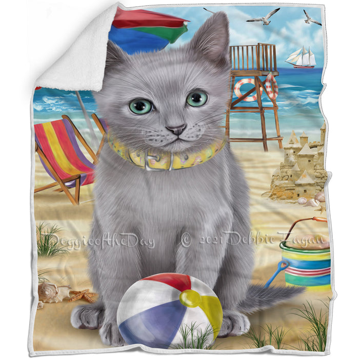 Pet Friendly Beach Russian Blue Cat Blanket BLNKT81093