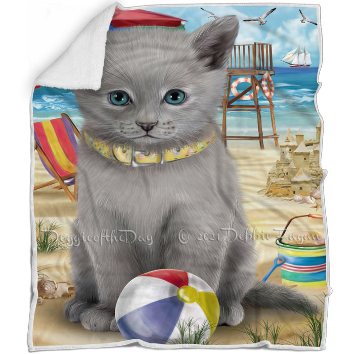 Pet Friendly Beach Russian Blue Cat Blanket BLNKT81102