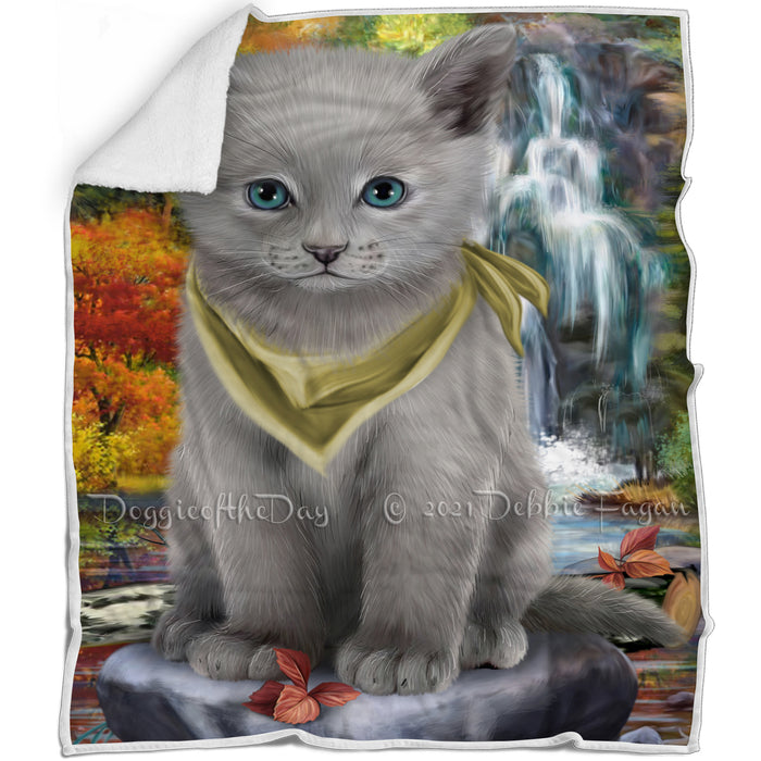 Scenic Waterfall Russian Blue Cat Blanket BLNKT84270