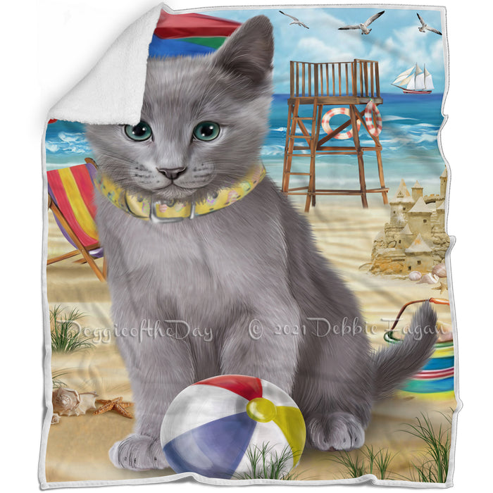 Pet Friendly Beach Russian Blue Cat Blanket BLNKT81111
