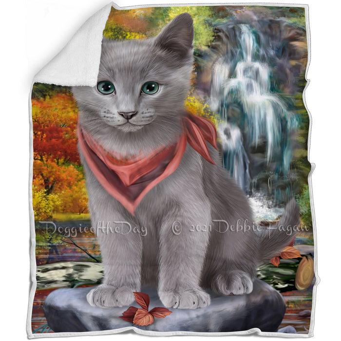 Scenic Waterfall Russian Blue Cat Blanket BLNKT84279