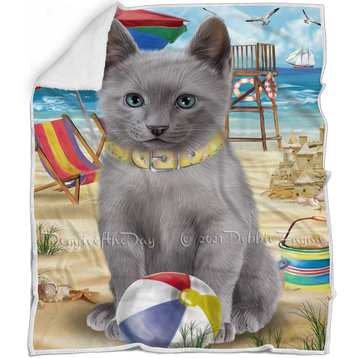 Pet Friendly Beach Russian Blue Cat Blanket BLNKT81120