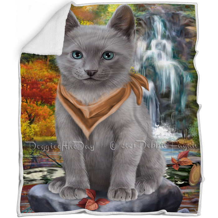 Scenic Waterfall Russian Blue Cat Blanket BLNKT84288
