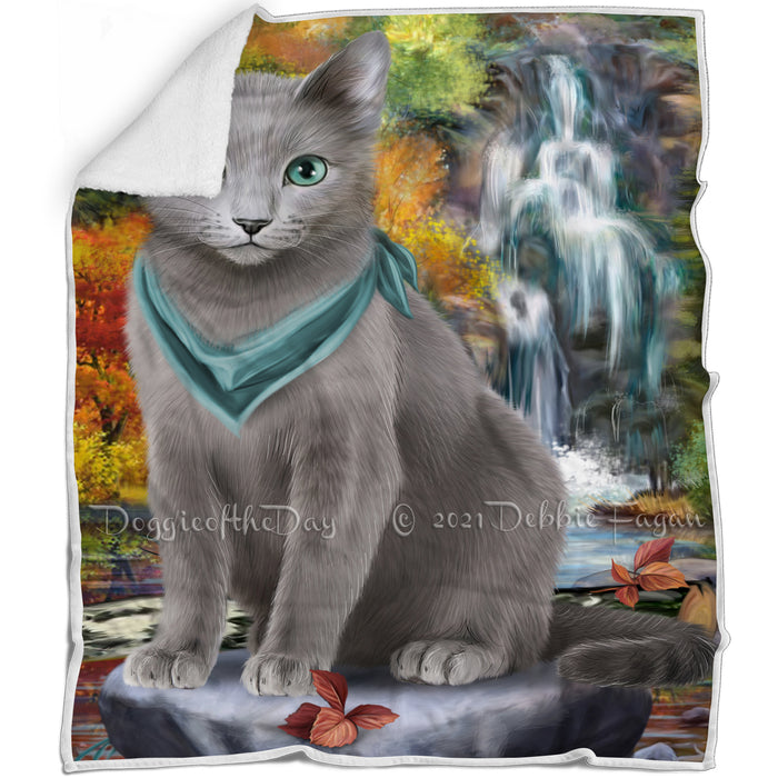 Scenic Waterfall Russian Blue Cat Blanket BLNKT84297