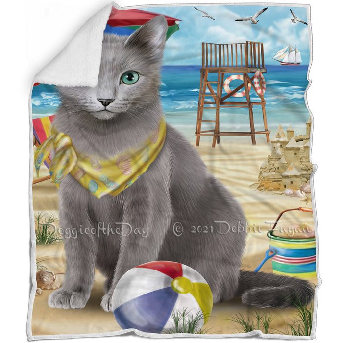 Pet Friendly Beach Russian Blue Cat Blanket BLNKT81129