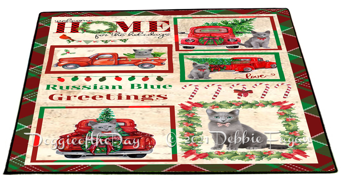 Welcome Home for Christmas Holidays Russian Blue Cats Indoor/Outdoor Welcome Floormat - Premium Quality Washable Anti-Slip Doormat Rug FLMS57865