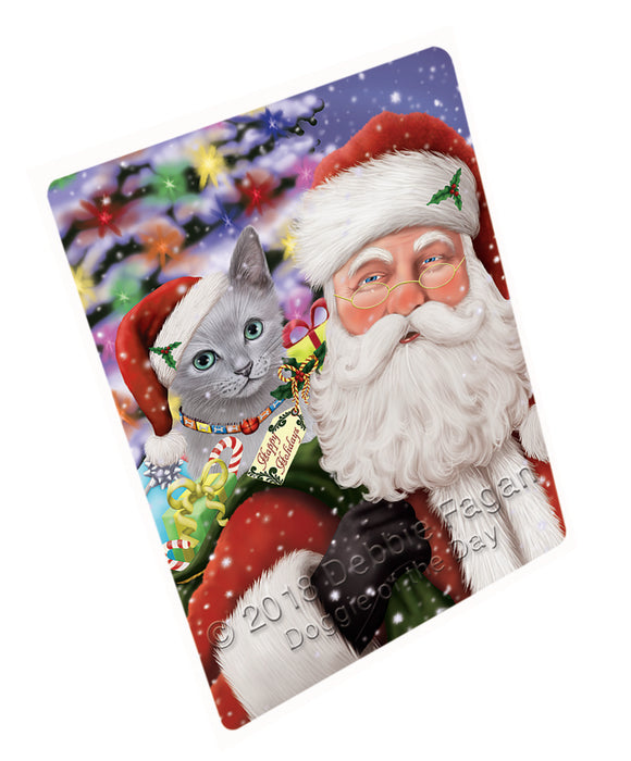 Santa Carrying Russian Blue Cat and Christmas Presents Large Refrigerator / Dishwasher Magnet RMAG83088