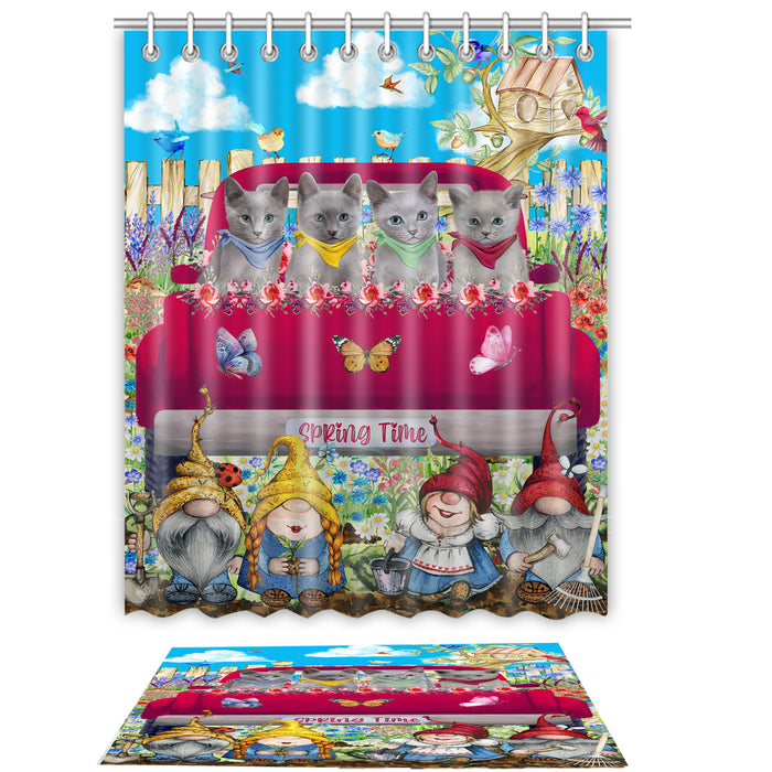 Russian Blue Shower Curtain with Bath Mat Set: Explore a Variety of Designs, Personalized, Custom, Curtains and Rug Bathroom Decor, Cat and Pet Lovers Gift