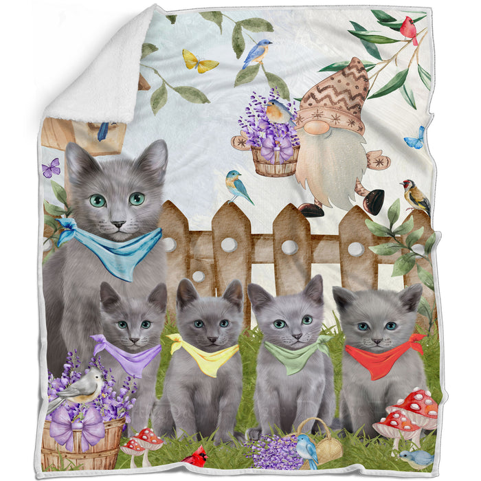 Russian Blue Bed Blanket, Explore a Variety of Designs, Personalized, Throw Sherpa, Fleece and Woven, Custom, Soft and Cozy, Cat Gift for Pet Lovers