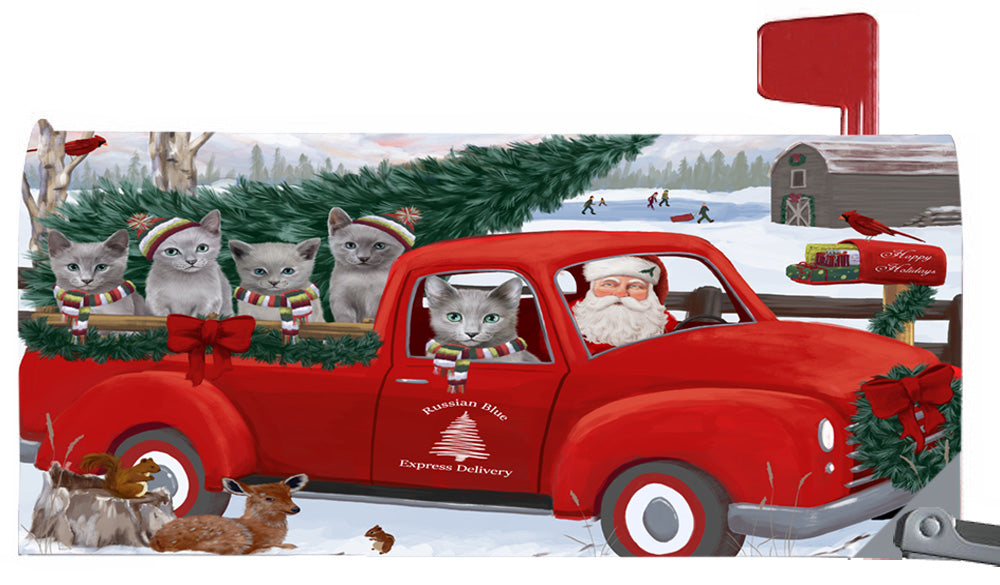 Magnetic Mailbox Cover Christmas Santa Express Delivery Russian Blue Cats MBC48345