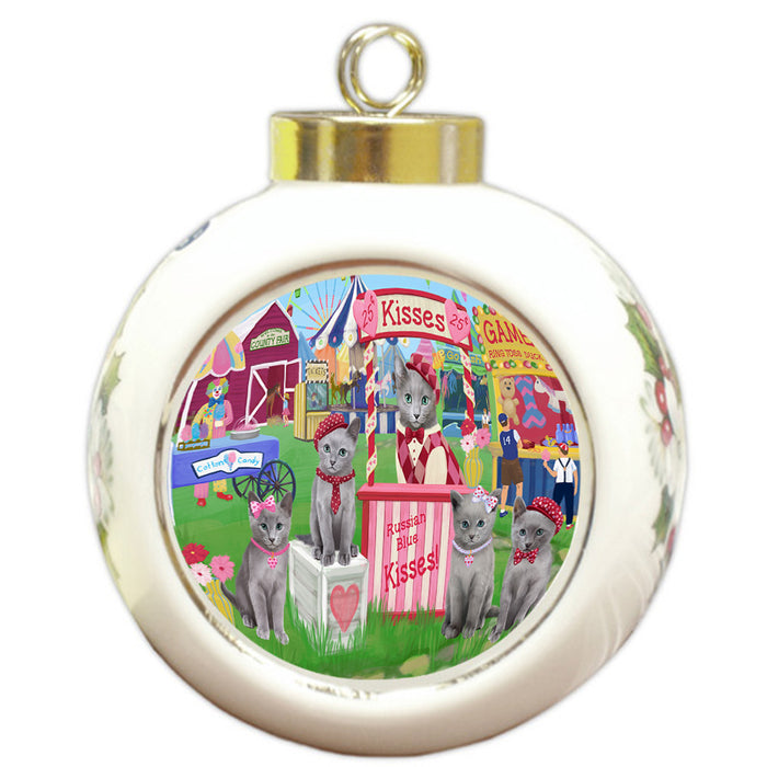 Carnival Kissing Booth Russian Blue Cats Round Ball Christmas Ornament RBPOR56276