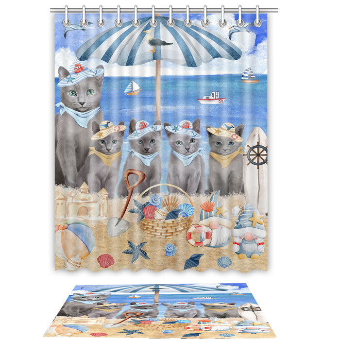 Russian Blue Shower Curtain & Bath Mat Set - Explore a Variety of Personalized Designs - Custom Rug and Curtains with hooks for Bathroom Decor - Pet and Cat Lovers Gift