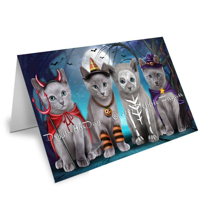Happy Halloween Trick or Treat Russian Blue Cats Handmade Artwork Assorted Pets Greeting Cards and Note Cards with Envelopes for All Occasions and Holiday Seasons GCD76811