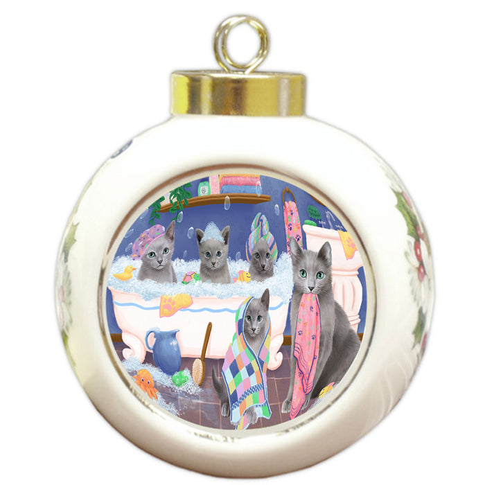 Rub A Dub Dogs In A Tub Russian Blue Cats Round Ball Christmas Ornament RBPOR57172
