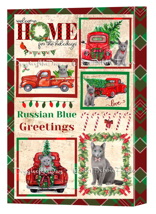Welcome Home for Christmas Holidays Russian Blue Cats Canvas Wall Art Decor - Premium Quality Canvas Wall Art for Living Room Bedroom Home Office Decor Ready to Hang CVS149822