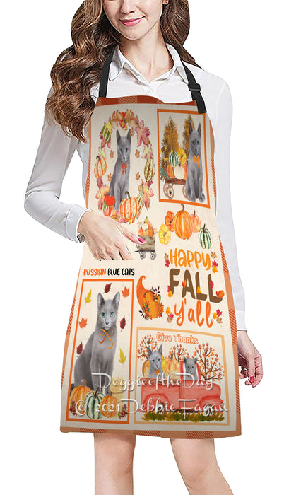 Happy Fall Y'all Pumpkin Russian Blue Cats Cooking Kitchen Adjustable Apron Apron49243