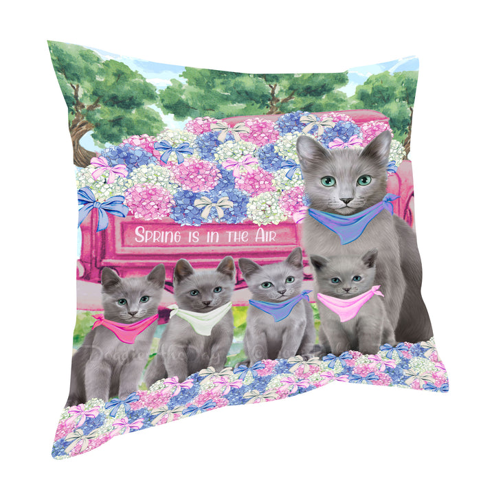 Russian Blue Throw Pillow: Explore a Variety of Designs, Cushion Pillows for Sofa Couch Bed, Personalized, Custom, Cat Lover's Gifts