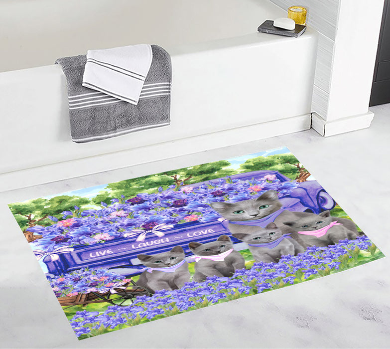 Russian Blue Bath Mat, Anti-Slip Bathroom Rug Mats, Explore a Variety of Designs, Custom, Personalized, Cat Gift for Pet Lovers