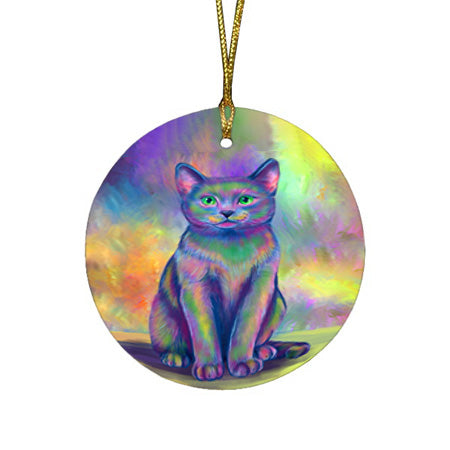 Paradise Wave Russian Blue Cat Round Flat Christmas Ornament RFPOR57085