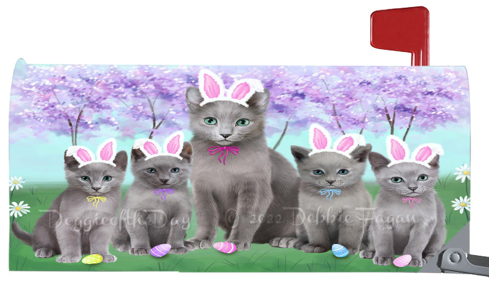 Easter Holiday Family Russian Blue Cat Magnetic Mailbox Cover Both Sides Pet Theme Printed Decorative Letter Box Wrap Case Postbox Thick Magnetic Vinyl Material