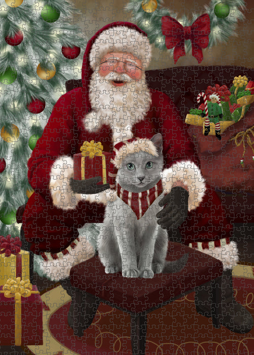 Santa's Christmas Surprise Russian Blue Cat Puzzle with Photo Tin PUZL100952