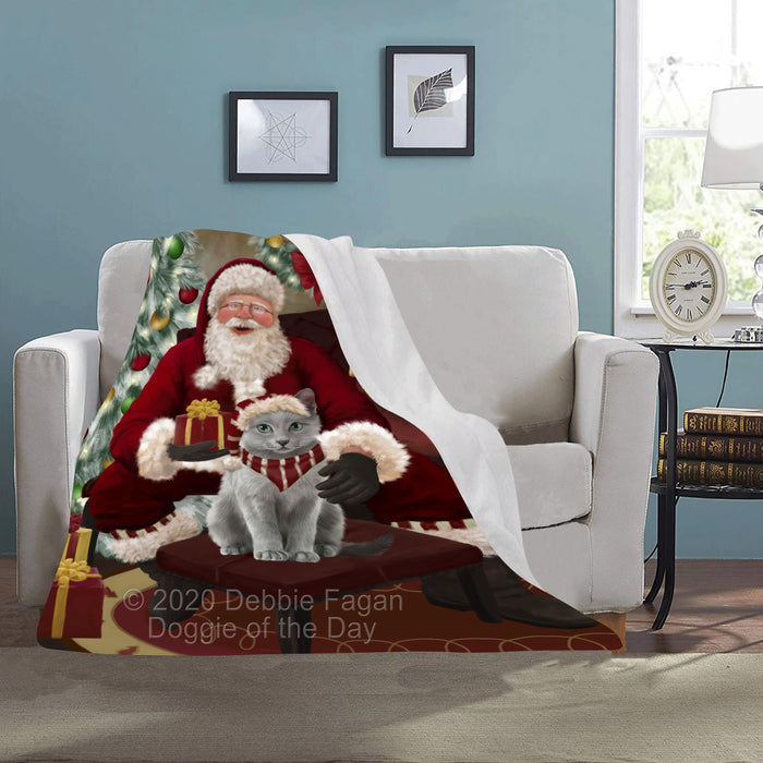 Santa's Christmas Surprise Russian Blue Cat Blanket BLNKT142403