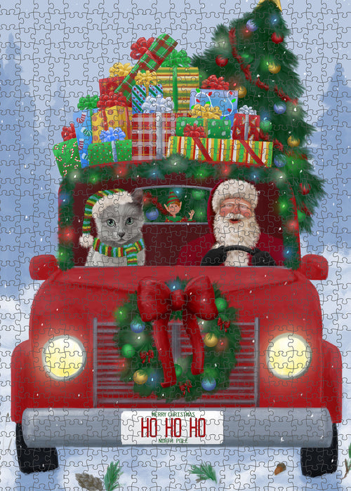 Christmas Honk Honk Red Truck Here Comes with Santa and Russian Blue Cat Puzzle with Photo Tin PUZL100168