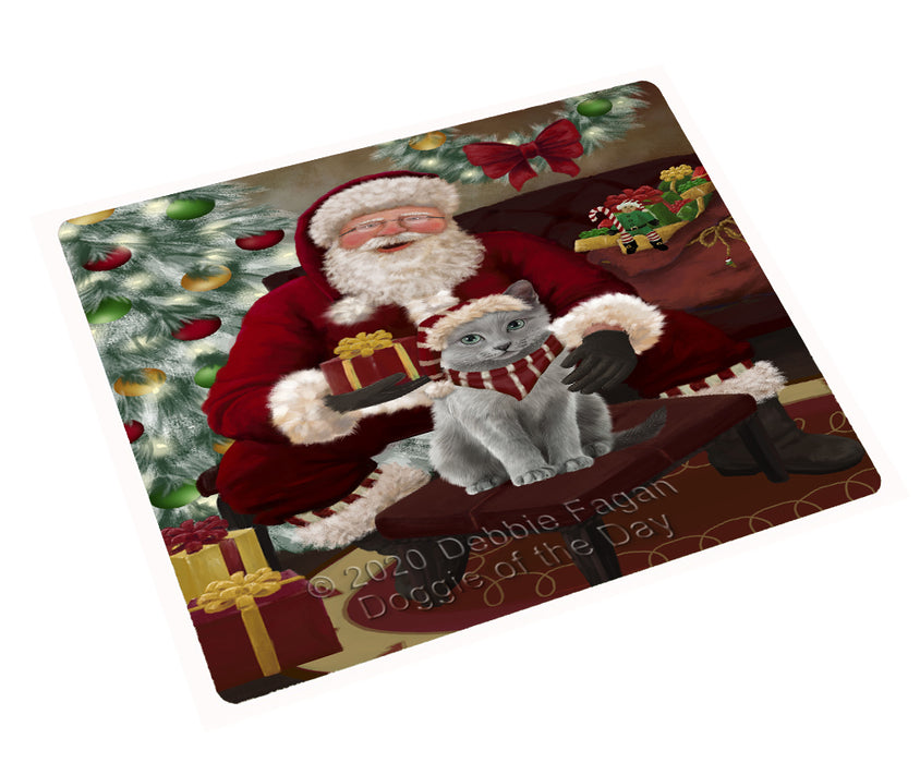 Santa's Christmas Surprise Russian Blue Cat Cutting Board - Easy Grip Non-Slip Dishwasher Safe Chopping Board Vegetables C78742