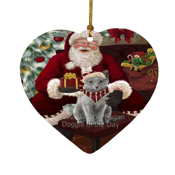 Santa's Christmas Surprise Russian Blue Cat Heart Christmas Ornament RFPOR58405
