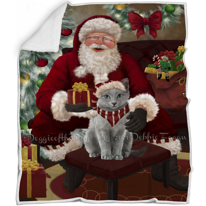 Santa's Christmas Surprise Russian Blue Cat Blanket BLNKT142403