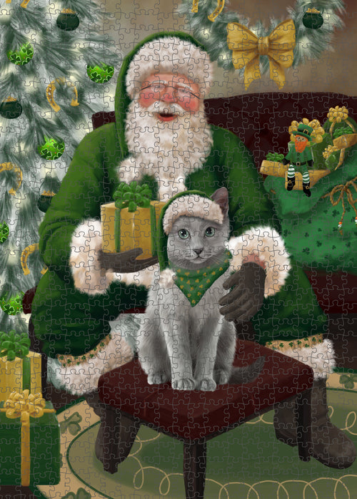 Christmas Irish Santa with Gift and Russian Blue Cat Puzzle with Photo Tin PUZL100556
