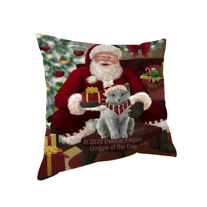 Santa's Christmas Surprise Russian Blue Cat Pillow PIL87336