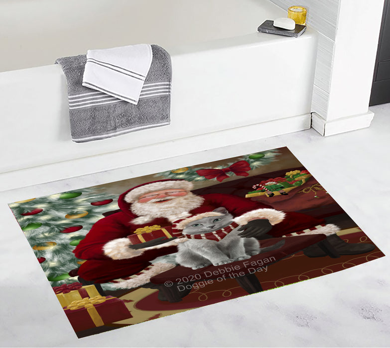 Santa's Christmas Surprise Russian Blue Cat Bathroom Rugs with Non Slip Soft Bath Mat for Tub BRUG55600