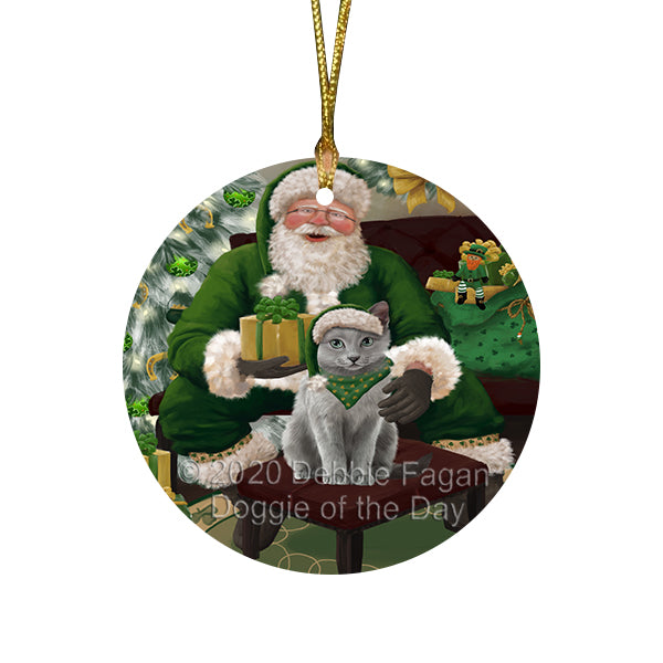 Christmas Irish Santa with Gift and Rough Collie Dog Round Flat Christmas Ornament RFPOR57962