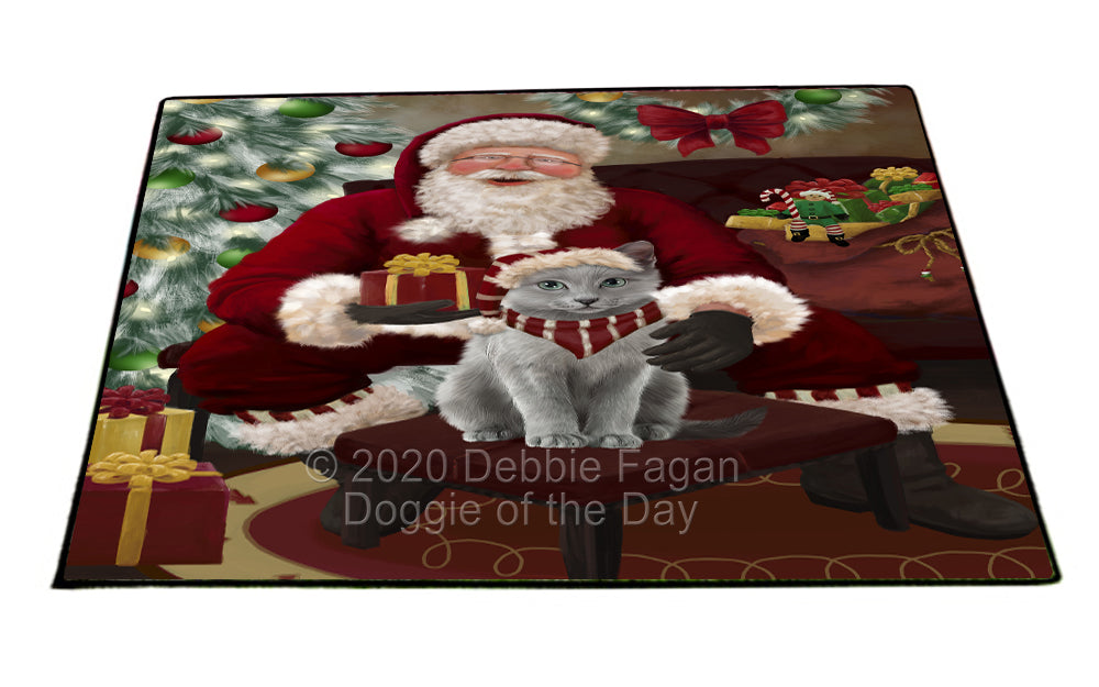 Santa's Christmas Surprise Russian Blue Cat Indoor/Outdoor Welcome Floormat - Premium Quality Washable Anti-Slip Doormat Rug FLMS57562