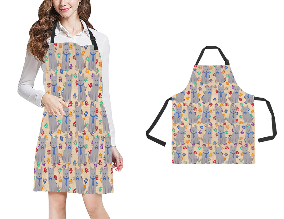 Rainbow Paw Print Russian Cats Blue All Over Print Adjustable Apron