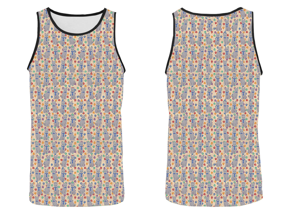 Rainbow Paw Print Russian Cats Blue All Over Print   Men's Tank Top