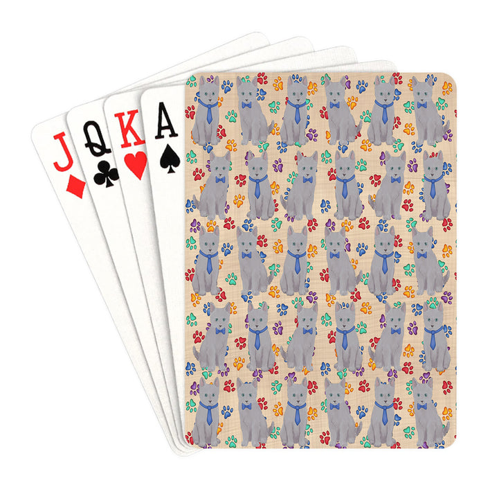 Rainbow Paw Print Russian Cats Blue Playing Card Decks