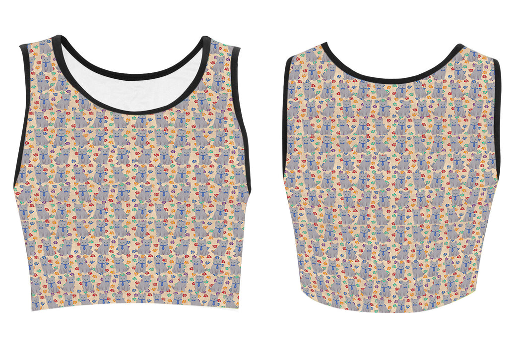 Rainbow Paw Print Russian Cats Blue Women's Crop Top