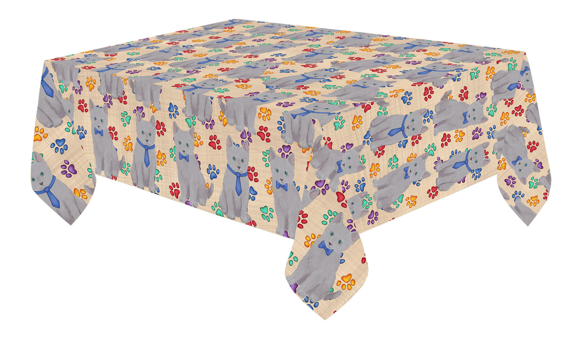 Rainbow Paw Print Russian Cats Blue Cotton Linen Tablecloth