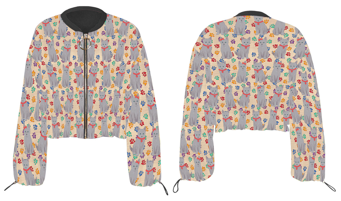Rainbow Paw Print Russian Cats Cropped Chiffon Women's Jacket WH50598
