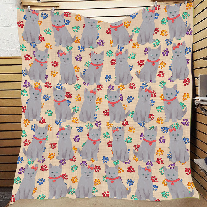 Rainbow Paw Print Russian Cats Red Quilt